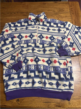 Powder Keg Fleece Pullover - White Print/Lapis Blue Size M Men A21